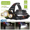 250000 LM LED Headlamp IP45 Water-Resistant Rechargeable Work Headlights Flashlight Camping Hiking Fishing