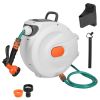 Retractable Garden Hose Reel Wall Mounted Automatic Water Hose Reel with Any Length Lock 8 Pattern Spraying Modes 180° Swivel Bracket