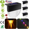 4Pcs Solar Deck Lights Outdoor LED RGB Solar Decorative Step Fence Lamp IP55 Waterproof Warm Color Changing Night Lights For Patio Garden Stair Fence