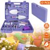 10Pcs Gardening Hand Tool Set Ergonomic Handle Gardening Work Kit w/ Rake Shears Shovel Spray Bottle Purple Floral Print Portable Carrying Case