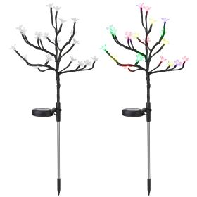 2Pcs Outdoor Solar Light Cherry Blossom Flower Landscape Light Yard Stake Decor Lamp