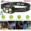 50000LM Rechargeable Motion Sensor Headlamps IPX6 Waterproof Rotatable Fishing Headlights w/ 6 Working Modes