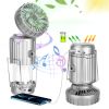 Camping Lantern with Fan Solar And USB Rechargeable LED Camping Fan With Wireless Speaker Compass Power Bank IPX4 Waterproof Emergency Hanging Light F