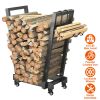 18.5x10.86x23.42in Firewood Log Rack 661LBS Iron Wood Lumber Storage Stacking Rack Iron Storage Holder for Fireplace Firepit with 2 Hanging Hooks 4 Sw