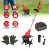 21V Electric Cordless Tiller Cultivator Powered Garden Tiller with 4 Blades 16 Steel Tines 550W 300RPM 4000mAh Battery Tilling 9-in Width & 9-in Depth