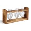 Plant Terrarium Propagation Station with 3 Heart Shaped Vases Wooden Stand Desktop Air Planter Bulb Glass Vase for Hydroponics Home Office Decor Gift