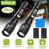 2Packs Tactical Military LED Flashlight 50000LM Zoomable Rechargeable Alloy Aluminum Flashlight Torch w/ 5Modes SOS Night Light For Night Walking Adve