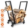 18.5x10.86x23.42in Firewood Log Rack 661LBS Iron Wood Lumber Storage Stacking Rack Iron Storage Holder for Fireplace Firepit with 2 Hanging Hooks 4 Sw