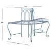 Half-Circle Outdoor Patio Garden Antique Blue Wrought Iron Tree Bench