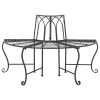 Half-Circle Outdoor Patio Garden Black Wrought Iron Tree Bench