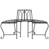 Half-Circle Outdoor Patio Garden Black Wrought Iron Tree Bench