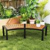 Outdoor Metal Frame Wood Slat Backless Garden Bench with Modern Arch Design
