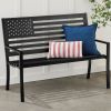 2 Person Patriotic USA Black Metal Bench with American Flag Backrest