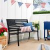 2 Person Patriotic USA Black Metal Bench with American Flag Backrest