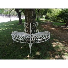 Half-Circle Outdoor White Powder Coated Aluminum Tree Bench