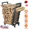 18.5x10.86x23.42in Firewood Log Rack 661LBS Iron Wood Lumber Storage Stacking Rack Iron Storage Holder for Fireplace Firepit with 2 Hanging Hooks 4 Sw