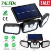Solar Wall Lamp 74 LEDs 3 Adjustable Head Motion Sensor Flood Light IP65 Waterproof Security Light Outdoor 270° Wide Angle Light For Garage Front Door