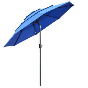 Outsunny 9' 3-Tier Patio Umbrella, Outdoor Market Umbrella with Crank and Push Button Tilt for Deck, Backyard and Lawn, Dark Blue