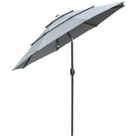 Outsunny Shade Haven 9' 3-Tier Outdoor Patio Umbrella with Crank Tilt System, Dark Grey Tone