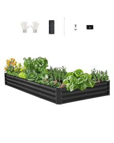 Metal Raised Garden Bed 8x4x1 ft Outdoor Galvanized Planter Box Dark Gray