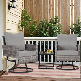 3-Piece Wicker Patio Furniture Set Rattan Swivel Chairs with Coffee Table, Outdoor Seating for Porch, Balcony, Garden (Grey Wicker/Grey Cushions)