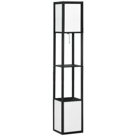 HOMCOM Modern Shelf Floor Lamp with Dual Ambient Light, Standing Lamp Living Room, Bedroom, 10.25"x10.25"x61.5", Black