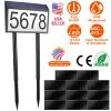 Solar Powered House Numbers LED Light Dusk To Dawn Address Plaque Sign Waterproof Wall Mount Ground Stake Number Plate Lamp for House Yard Garden Stre