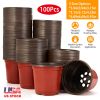 100Pcs 100mm 3.94in Plastic Plant Nursery Pots Garden Seedlings Flower Container Seed Starting Pots with 8Pcs Drainage Holes
