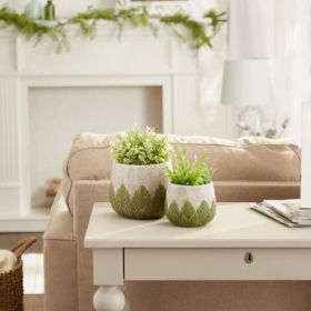 GREEK LEAF CEMENT FLOWER POT SET/2