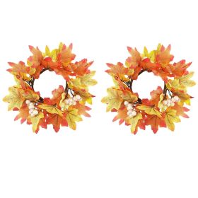 2 Pcs 9.8 Inch Fall Candle Rings Wreaths Candlestick Decorative Rattan Garland Maple Leaf Berries Sunflowers Candle Rings Autumn Wedding Parties (Option: W13688139)