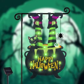 Halloween Lighted Garden Flag for Outside, Led Solar Yard Flag 8 Modes Witch Feet Shape Flag (Color: Green-12x18)