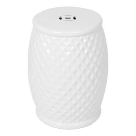 16.75 inch/17 inch/17.25 inch/17.75inch Drum Stool Ceramic Side Table Hollow White Cutwork Traditional Garden Stool Hollow Outdoor Side Table (Color: White, size: 17.25 inch)