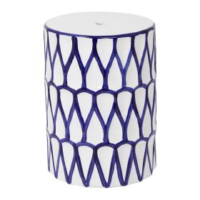 16.75 inch/17 inch/17.25 inch/17.75inch Drum Stool Ceramic Side Table Hollow White Cutwork Traditional Garden Stool Hollow Outdoor Side Table (Color: white+blue, size: 17.75 inch)