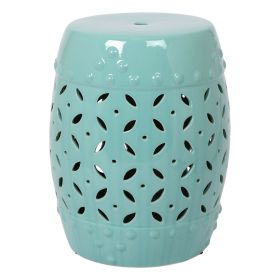 16.75 inch/17 inch/17.25 inch/17.75inch Drum Stool Ceramic Side Table Hollow White Cutwork Traditional Garden Stool Hollow Outdoor Side Table (Color: Blue, size: 17 inch)