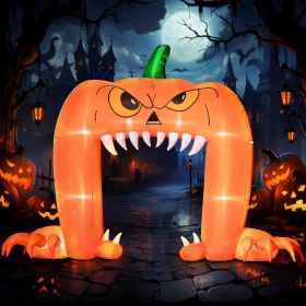 12FT Halloween Inflatables Decoration Giant Ghost with 3-Colored Flame Rotation LED Light Spooky Halloween Decorations Outdoor Blow Up Yard Decor (Color: Pumpkin Face Archway)